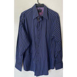 Robert Graham Mens Shirt Sz Large Purple Black Stripe Snap Button Down